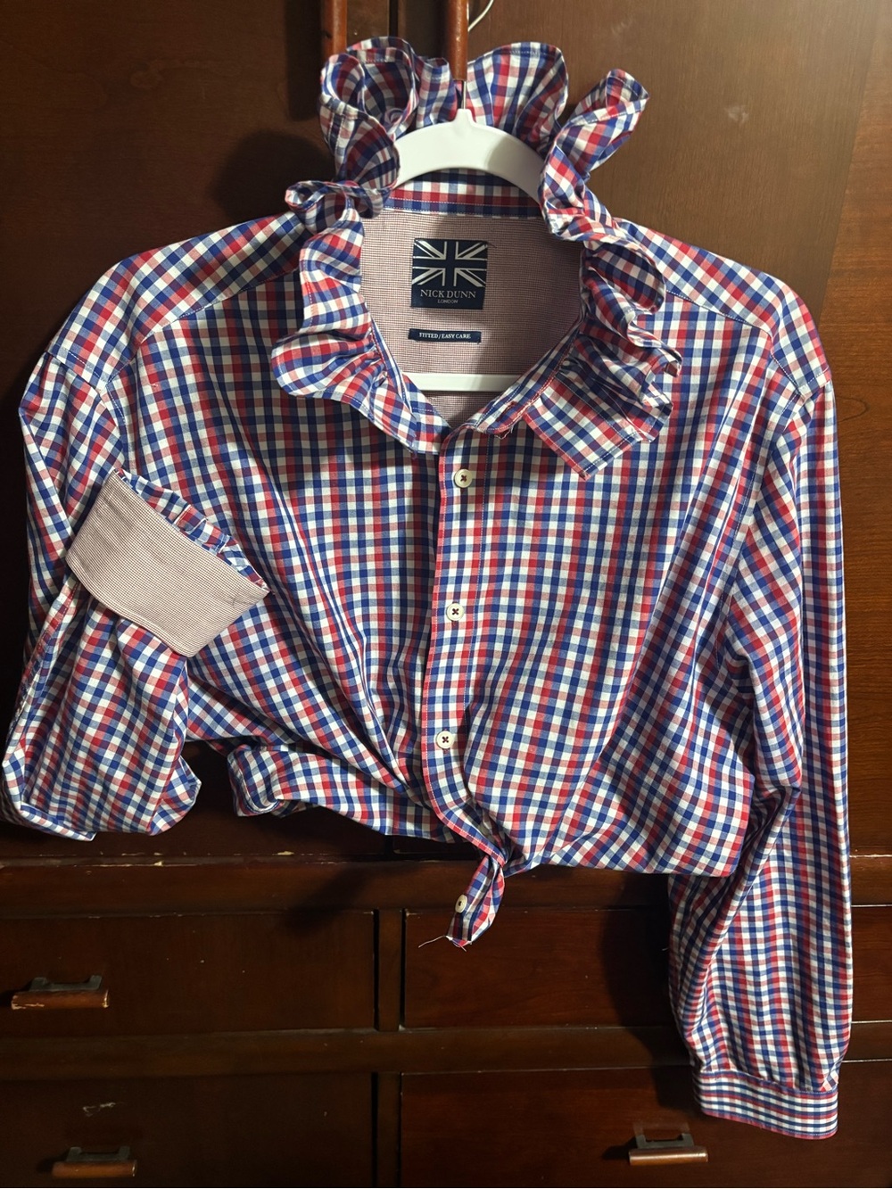 Upcycled/Reloved Nick Dunn Red & Blue Gingham Ruffle Shirt